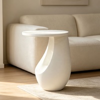 Table d'appoint en fibre de verre design, table basse ronde moderne et minimaliste, table d'angle élégante de style crème pour la maison