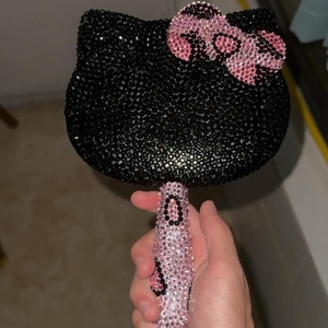 Espejo de Mano con Diseño de Gato, Espejo Cosmético de Plástico Bonito y Personalizado con Pedrería Brillante - Product Image 5