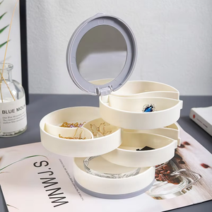 Tree Rotating Expandable Jewelry Box Round Multi-Layer Mirror Earring <b>Ring</b> Organizer - Product Image 2