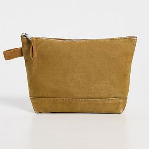 กระเป๋าเครื่องสำอางผ้าแคนวาสสีกากีสำหรับผู้หญิง พับได้ น้ำหนักเบา เป็นมิตรกับสิ่งแวดล้อม พกพาสะดวก ใช้ซ้ำได้ มีซิป สั่งทำได้ - Product Image 1