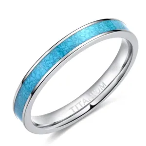 Anello in titanio da 3MM anello di fidanzamento turchese blu fede nuziale per anelli di gioielleria raffinata da donna