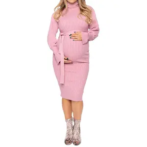 Vestido midi personalizado com gola alta, roupas de maternidade para grávidas, casual, inverno