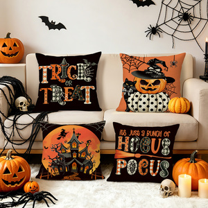 Housses de coussin décoratives d'Halloween en polyester, motifs citrouille effrayante, sorcière, chat, château, pleine lune, bonbons ou farce, vente en gros - Product Image 2
