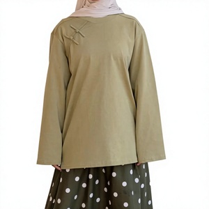 Willson Linen Long Sleeve Breathable Muslim Modest Women Islamic Clothing <b>Chinese</b> Knot Neck Elegant Top for Autumn/Spring/All - Product Image 2