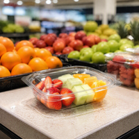Conteneur à fruits transparent en PET avec couvercle à clipser, plateau alimentaire séparé pour fruits frais coupés, vente au détail, vente en gros, qualité alimentaire, OEM personnalisé