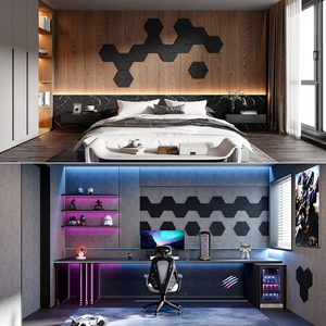 Panel de pared acústico de corte de ranura Hexagonal 3D, ranura en V, paneles de pared acústicos de fieltro PET insonorizados, hoja de <span class=keywords><strong>acondicionamiento</strong></span> acústico - Product Image 6
