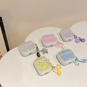 BlingBling Glitter Color Sequin Stars Butterfly Pendant Keychain <strong>Earphone</strong> Box Shockproof Case for AirPods 4 Pro 2nd 1 2 3 Cover - Product Image 5