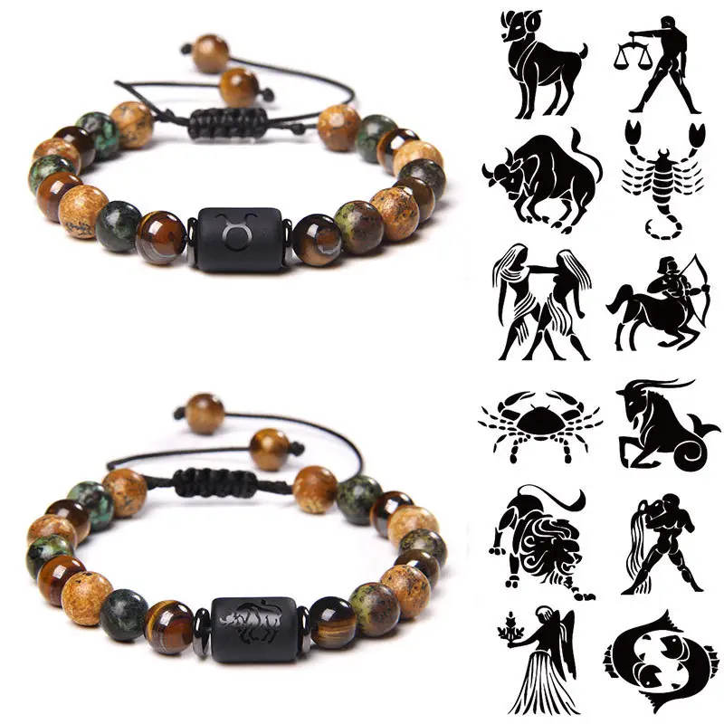 New Arrival Natural Stone 12 Zodiac Sign Bracelet Adjustable 2023 For Men Women