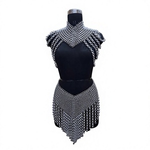Collier en maille d'acier inoxydable plaqué argent, forme irrégulière, bijou de mode style armure, artisanat métallique soudé - Product Image 2