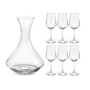 Sandra Bohemia 7 Piece Tasting Set Decanter With 6 Wine <b>Glasses</b> Clear <b>Glass</b> Set For Wine Serving - Product Image 1
