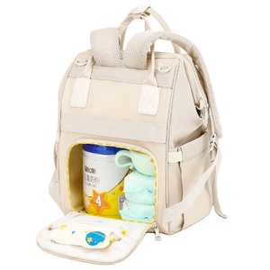 Mochila de gran capacidad, impermeable, de tela Oxford, minimalista, color crema, para mamás, con bolsillo frontal con solapa y malla lateral. - Product Image 4