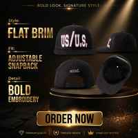 Gorra de Béisbol Negra de 6 Paneles con Cierre a Presión, Visera Plana, Letra Bordada, Ajustable, Unisex, Casual, para Exteriores