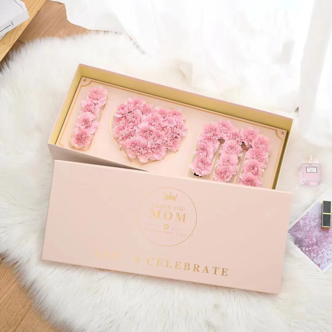 卸売折りたたみ式母の日ローズフラワーボックス長方形ILove You Mom Floral Gite Box For Mom Flower Packaging