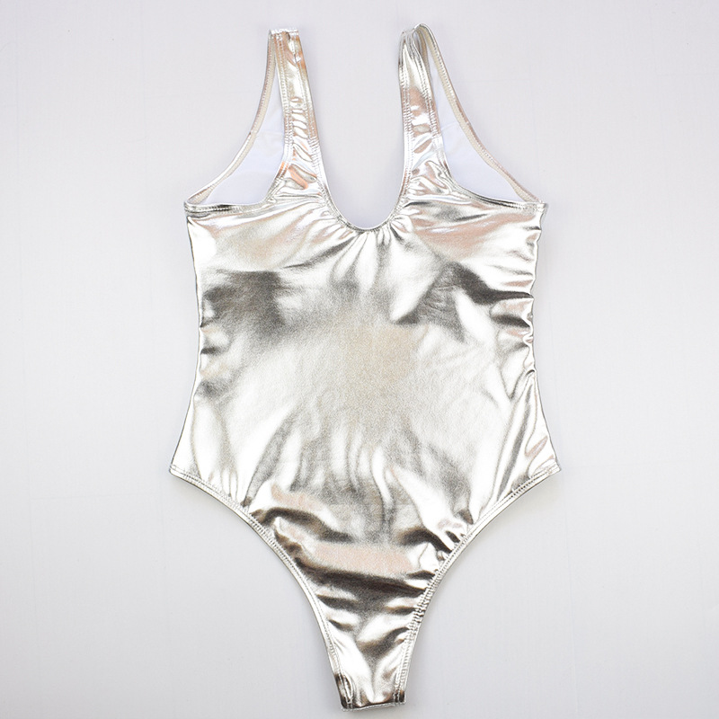 DAMOCHIC 2022 New Metallic Swimwear Solid High Cut Leg Fitness Bronze Color 1 Piece Swimsuit Design Thong Gold Bikini Set Women