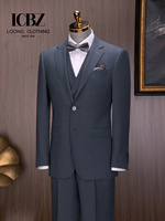 Costume 3 pièces gris en laine australienne sur mesure pour homme, revers cranté, simple boutonnage, style contemporain, pour mariage, vente en gros