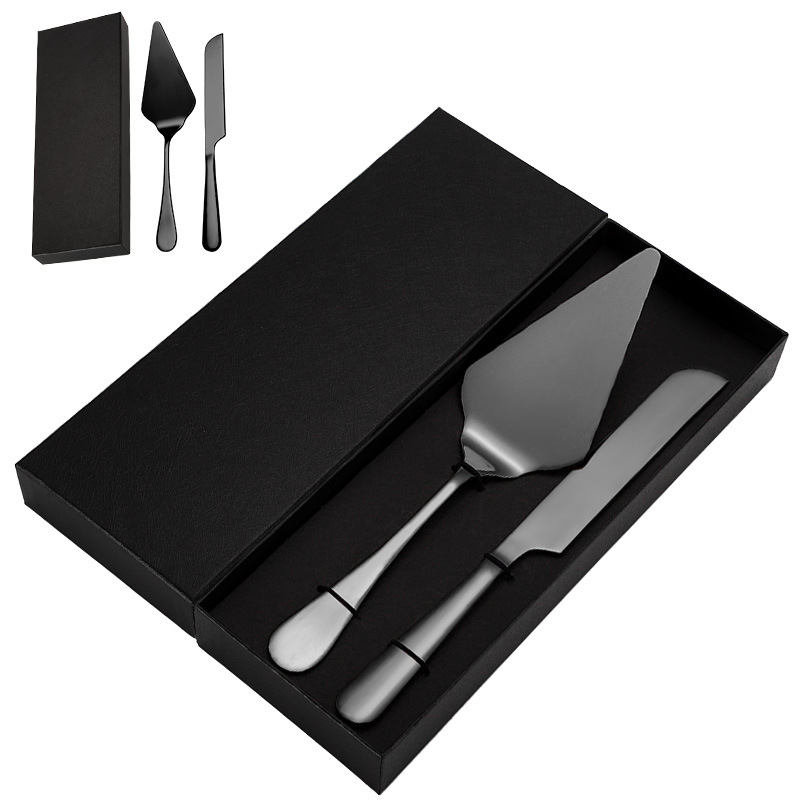 Ensemble couteau à gâteau et spatule noirs
