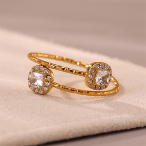 Hot Selling Customizable 5A Zircon Heart Square <b>Ring</b> Band Open Design Stainless Steel 18K Gold <b>Ring</b> for Women - Product Image 3
