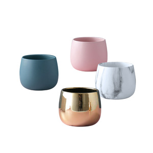 Pot de fleurs en céramique électrolytique avec motif de marbre doré, créativité personnalisée et simple, plantes vertes nordiques, <span class=keywords><strong>Cir</strong></span> coloré - Product Image 2