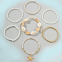 Nueva moda bohemio colorido collar con cuentas verano playa Shell estrella de mar pulsera tobillera chapado en oro conjunto de joyería fina regalos