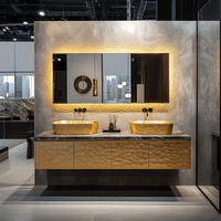 Conjunto de Muebles de Lujo para Baño Moderno con Gabinete de Tocador Dorado y Doble Lavabo