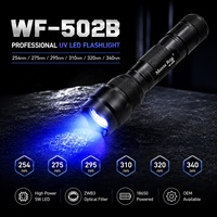 Lampe torche LED UVC haute puissance 5W - 254nm/275nm/295nm/310nm/320nm/340nm, torche UV, indice de protection IP66, batterie rechargeable, aluminium, camping