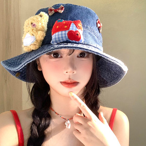 Lindo Sombrero de Pescador de Mezclilla con Lazo de Oso para Mujer, de Ala Ancha, Protección Solar, a la Moda, para Verano - Product Image 2