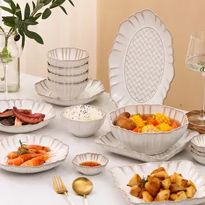 일본식 가마 변화 접시 식기 새로운 디자인 주방 플레이트 저녁 도자기 식당 세트 저렴한 가격 식탁 세트