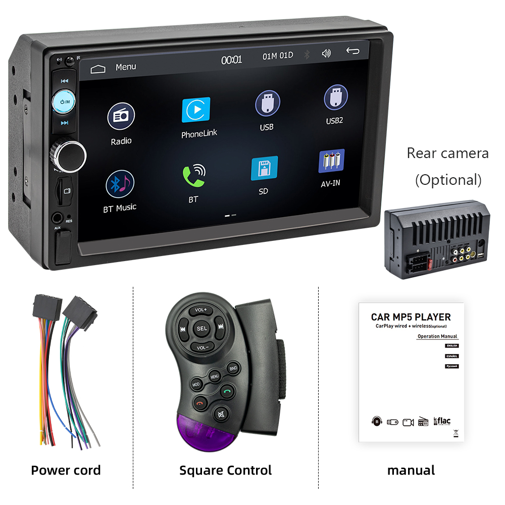 Noir (7010C-Carplay filaire) + Caméra de recul