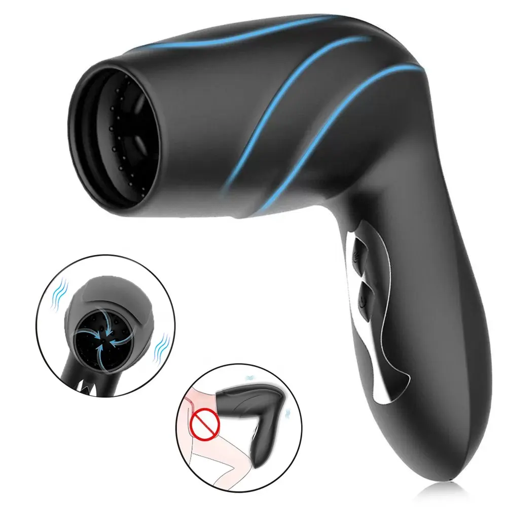 Hair Dryer Shape 10 Powerful Suction & Vibration Modes Textured Pocket Pussy,Oral Sex Penis Vacuum Sucking Male Masturbator