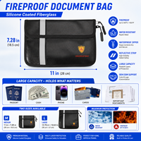 Sac de rangement ignifuge en fibre de verre enduit de silicone noir pour passeport et argent liquide