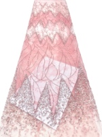 Tissu en dentelle brodée 100% polyester avec motif floral à paillettes et perles, vendu au mètre pour robes et vêtements