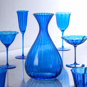 Verres à vin vintage bleus de haute qualité, ensemble de verres en cristal faits à la main, design moderne et simple, verrerie de luxe pour la décoration de fête - Product Image 4