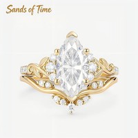 Bague de Mariage Fine en Argent Sterling 925 Plaqué Or 18K avec Moissanite Marquise, Sertissage Pavé Romantique, Inspiration Naturelle, Personnalisée pour Boutique