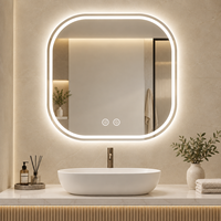Miroir de salle de bain LED carré arrondi avec éclairage 3 couleurs, gradation progressive, anti-buée et commandes tactiles doubles