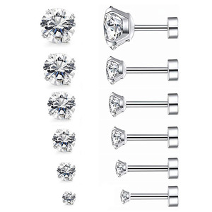 G2318 Wholesale 3MM-8MM Stainless Steel <strong>CZ</strong> Men Cartilage Piercing Ear Studs Zircon Fashion Jewelry Earrings - Product Image 1