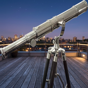 Telescopio Náutico Vintage de Latón de 65'' con Binoculares 12X, Garantía de 1 Año, Trípode Ajustable con Acabado Cromado y Base de Madera - Product Image 2
