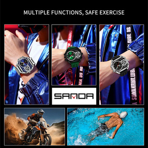 Montre électronique SANDA 6139 pour homme, montre-bracelet multifonctionnelle étanche à triple mouvement avec fonction quatre fuseaux horaires - Product Image 5