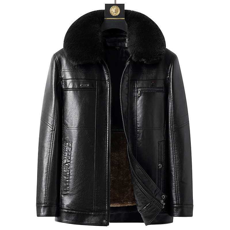 Zipper leather [black] fur collar