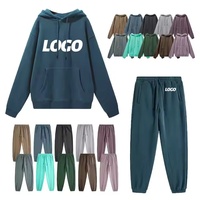 Ensemble de survêtement réfléchissant à capuche pour hommes européens et américains, doublé polaire, 345g, respirant, en polyester/coton, couleur unie, pour loisirs et sport