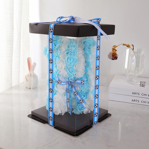 Argentina National Team Color Artificial Flower Bear <b>Rose</b> Teddy Bear with Soccer Ribbon Gift <b>Box</b> for Football Fans - Product Image 1