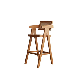 Tabouret de bar moderne avec <span class=keywords><strong>bois</strong></span> de <span class=keywords><strong>teck</strong></span> et rotin pour une utilisation en intérieur et en extérieur BC-023 - Product Image 1