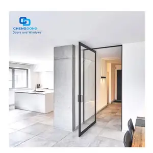 Commercial Used Heavy Duty Design Exterior Black Steel Or Anodized Aluminum Frame Glass Pivot Entry Doors