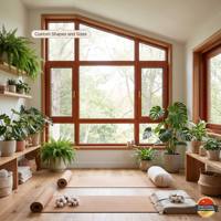 Ventana Abatible de Madera de Roble Rojo y Aluminio con Aislamiento Acústico Profesional HUACAI, Nivel 9 de Aislamiento Térmico, Triple Vidrio