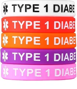 Silikon medizinische Warnung Typ 1 Diabetiker Typ 2 Diabetischer Armreif Awareness Diabetes ID-Armband für Kind