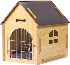 Casa de Madera para Mascotas con Techo para Perros, Uso Interior y Exterior, Fácil de Montar, Transpirable - Product Image 1