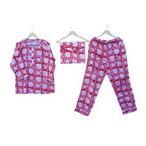 Conjunto de Pijama de Algodón 100% para Mujer, Estampado Floral, Cuello Redondo, Tejido de Punto, Cierre con Cordón, Mangas Cortas, Primavera - Product Image 1