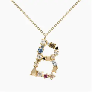 Advanced Sense Rainbow Zircon Crystal Brass Necklace Letter Pendant Necklace Wholesale Jewelry