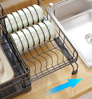 Égouttoir à vaisselle de cuisine - Égouttoir extensible, grande capacité, pour comptoir de cuisine, antirouille avec porte-ustensiles