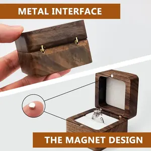 Caja de Anillo de Compromiso Cuadrada de 5.5mm, de Madera de Nogal Negro, para Regalo de Boda, Venta al Por Mayor - Product Image 4