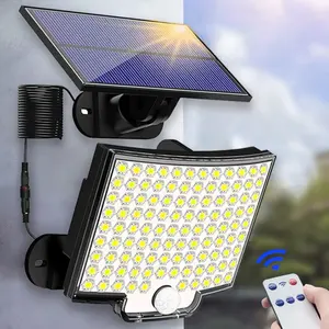 106led năng lượng mặt trời ánh sáng ngoài trời không thấm nước với cảm biến chuyển động đèn pha điều khiển từ xa 3 chế độ cho Patio nhà để xe sân sau